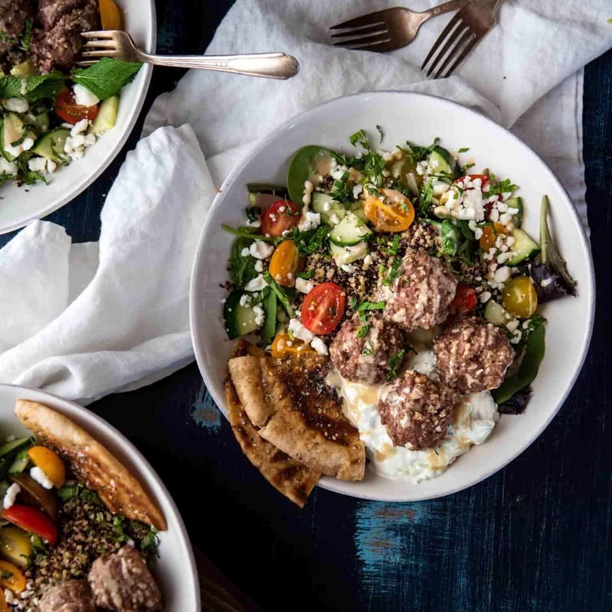 Mediterranean Quinoa Bowls with Lamb Meatballs Recipe - Sweet & Saucy